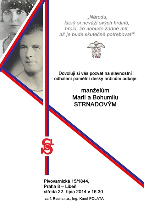 Slavnostní odhalení pamětní desky manželům Marii a Bohumilu Strnadovým