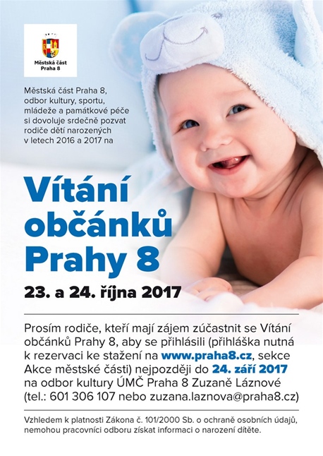 Vítání občánků Prahy 8, 23. a 24. října 2017, obradní síň Libeňského zámku