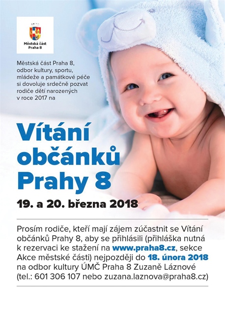 Vítání občánků Prahy 8, 19. a 20. března 2018, obřadní síň Libeňského zámku