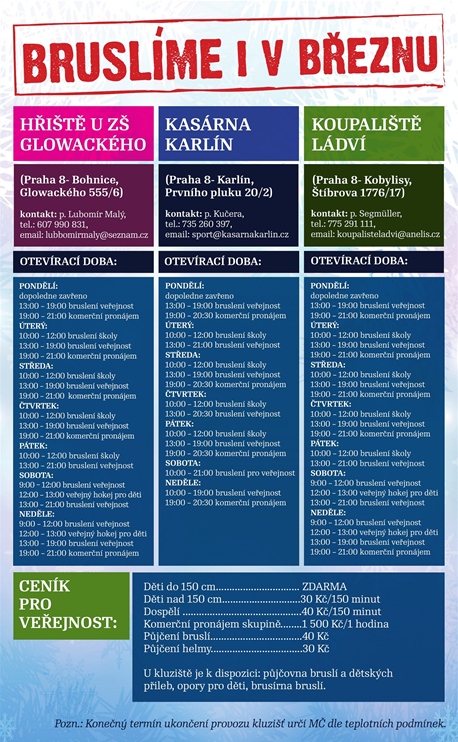 Veřejná kluziště Prahy 8 – program na březen 2018