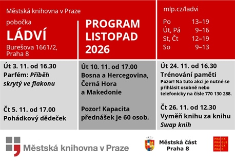 Městská knihovna v Praze, pobočka Ládví, program listopad 2026
