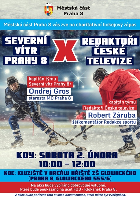 Charitativní hokejový zápas Severní vítr Prahy 8 x Česká televize, 2. února 2019