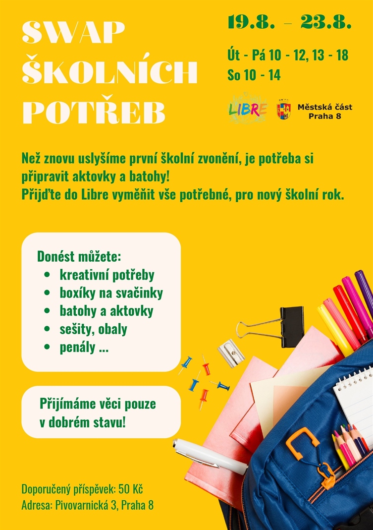 MČ Praha 8 a Zerowasters pořádají sbírku aktovek a školních potřeb